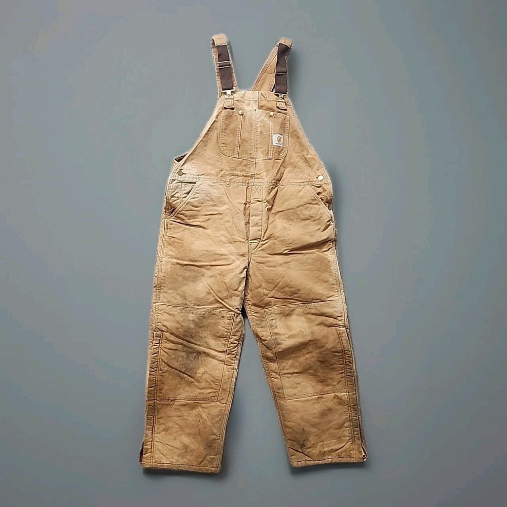 VTG Carhartt Men's Denim Bib Overalls 42x36 UFCW Union Made in USA Double Knee